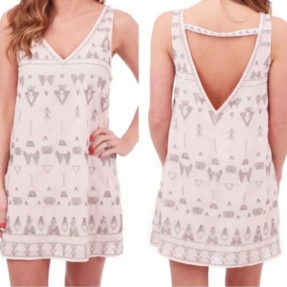 Free People XS Frances Pink Beaded Mini Dress ~ Boho Aztec Party Flapper - Picture 1 of 9